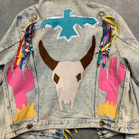 Vintage 80s Denim Jean Southwestern Cowgirl Cowboy Jacket - Picture 3 of 6